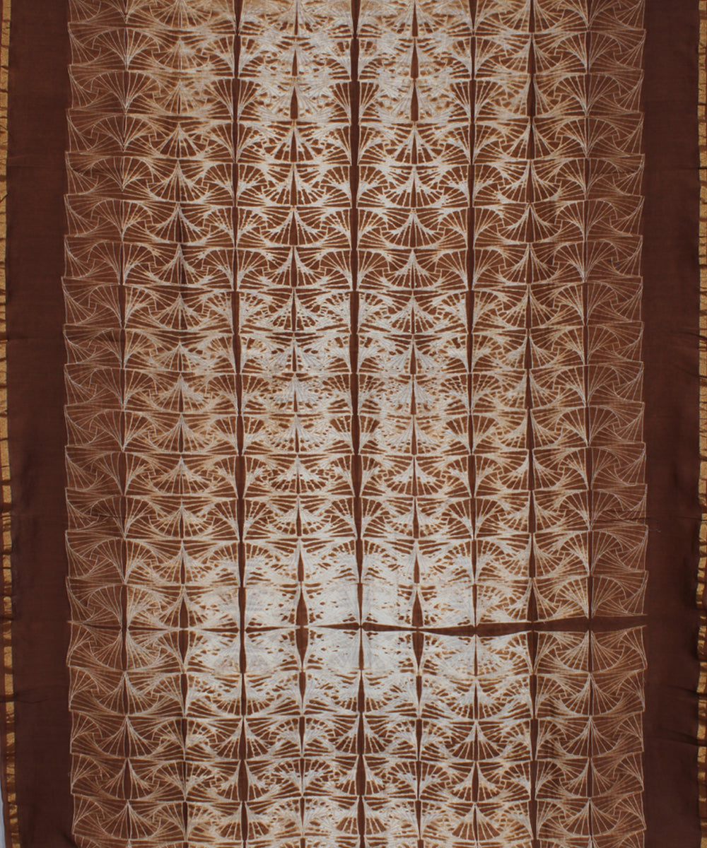Brown and white chanderi tie dye shibori saree