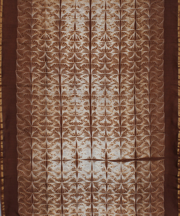 Brown and white chanderi tie dye shibori saree