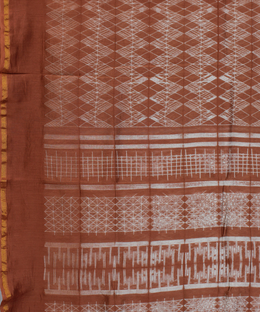 Brown chanderi tie dye shibori saree