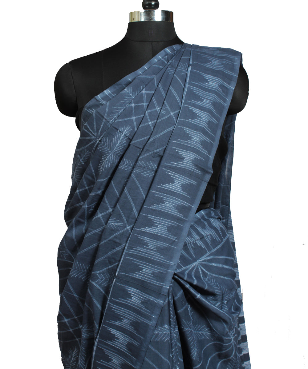 Grey blue cotton tie dye shibori saree