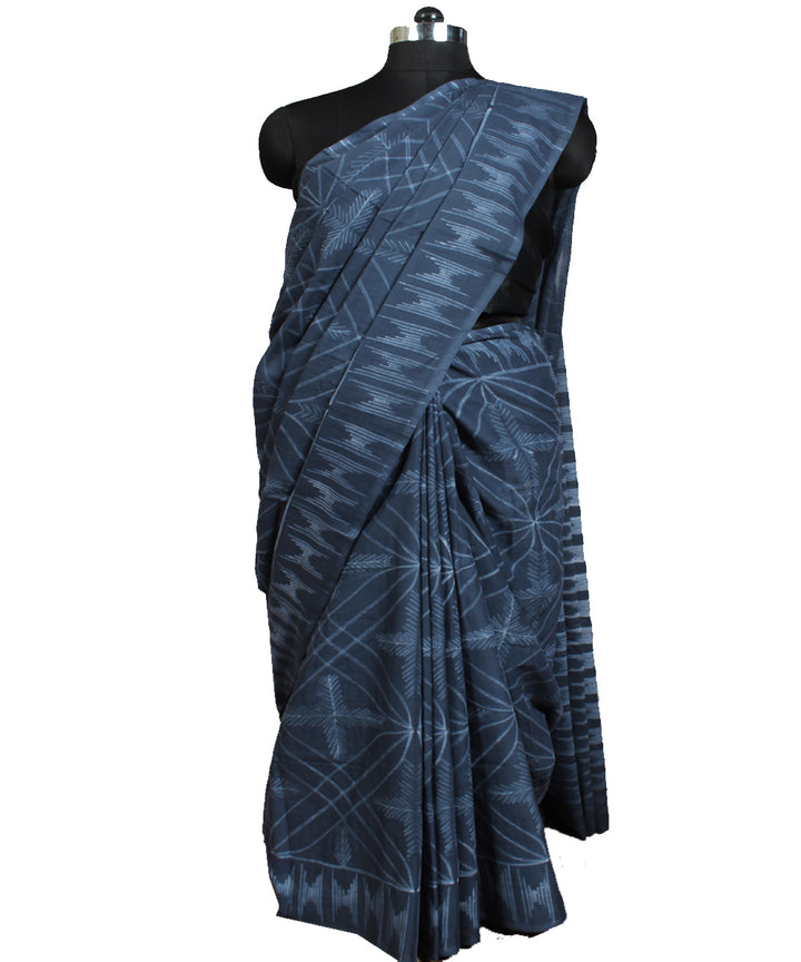 Grey blue cotton tie dye shibori saree