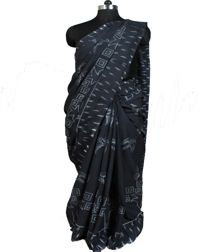 Dark grey cotton tie dye shibori saree