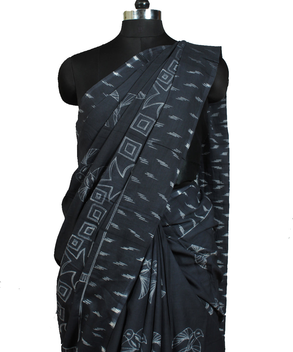 Dark grey cotton tie dye shibori saree