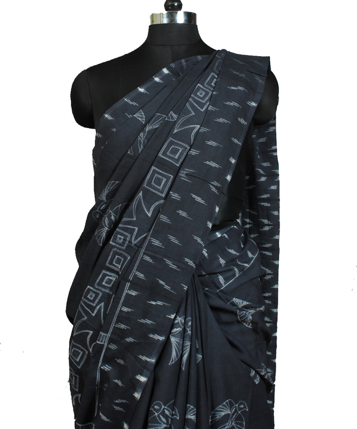 Dark grey cotton tie dye shibori saree