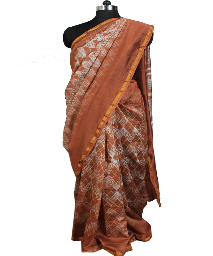 Brown chanderi tie dye shibori saree