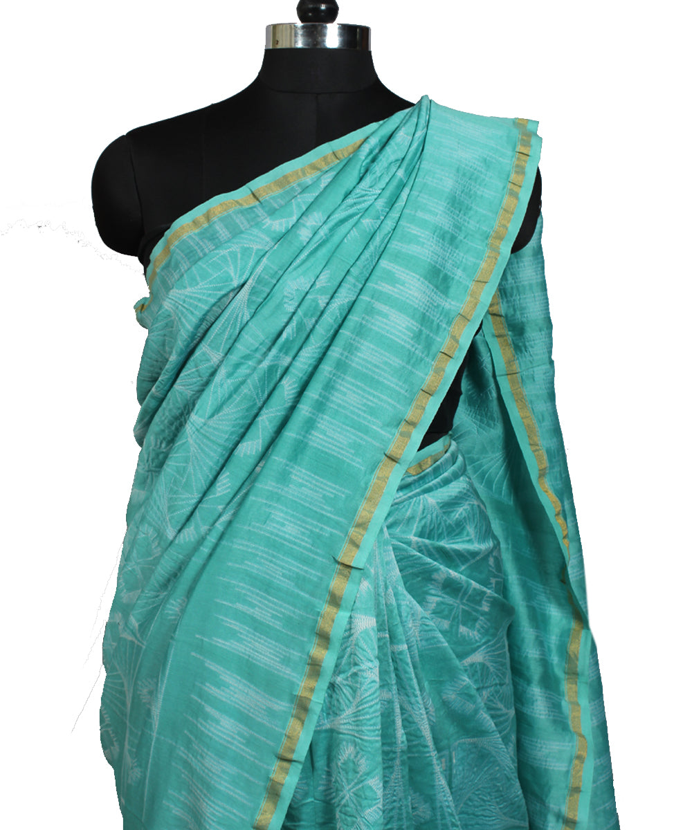Aqua chanderi tie dye shibori saree