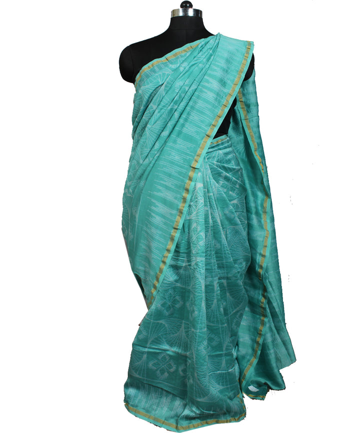 Aqua chanderi tie dye shibori saree