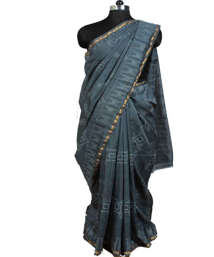 Grey chanderi tie dye shibori saree
