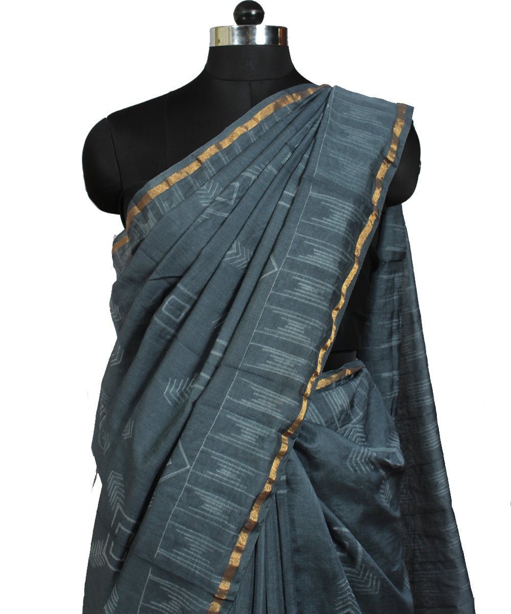 Grey chanderi tie dye shibori saree
