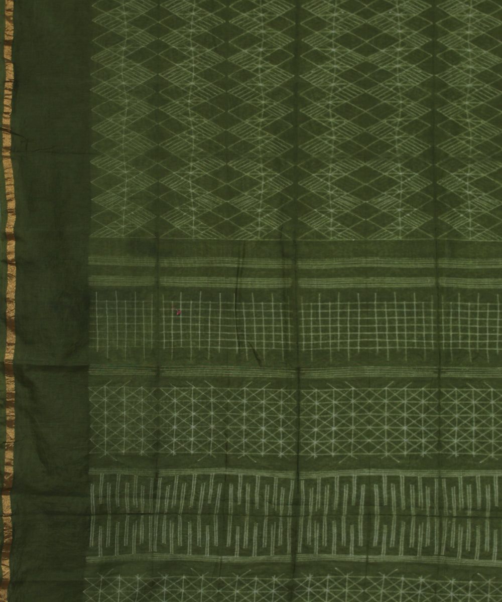 Moss green chanderi tie dye shibori saree