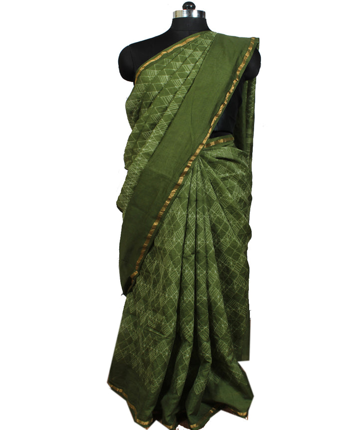 Moss green chanderi tie dye shibori saree