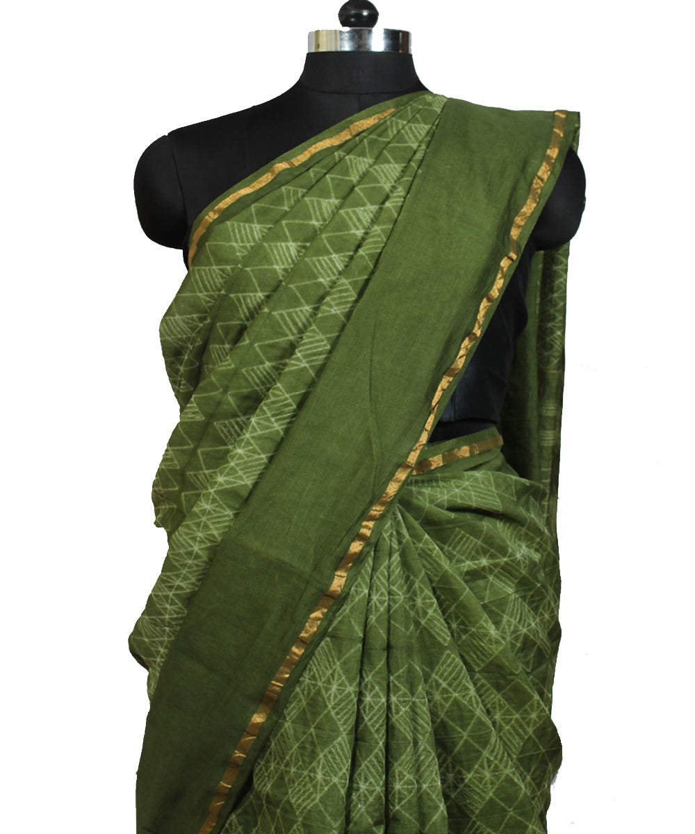 Moss green chanderi tie dye shibori saree