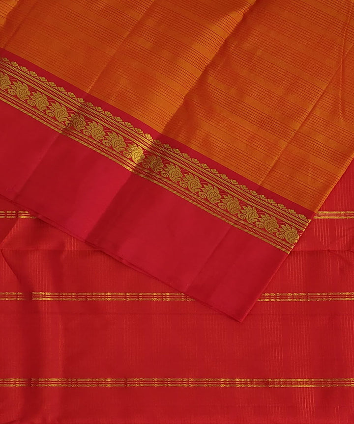 Orange kanjeevaram pure handloom silk saree