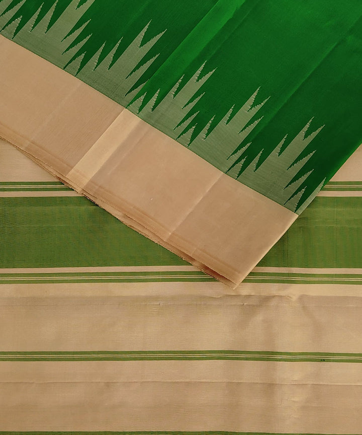 Green and beige korvai temple border handloom silk saree