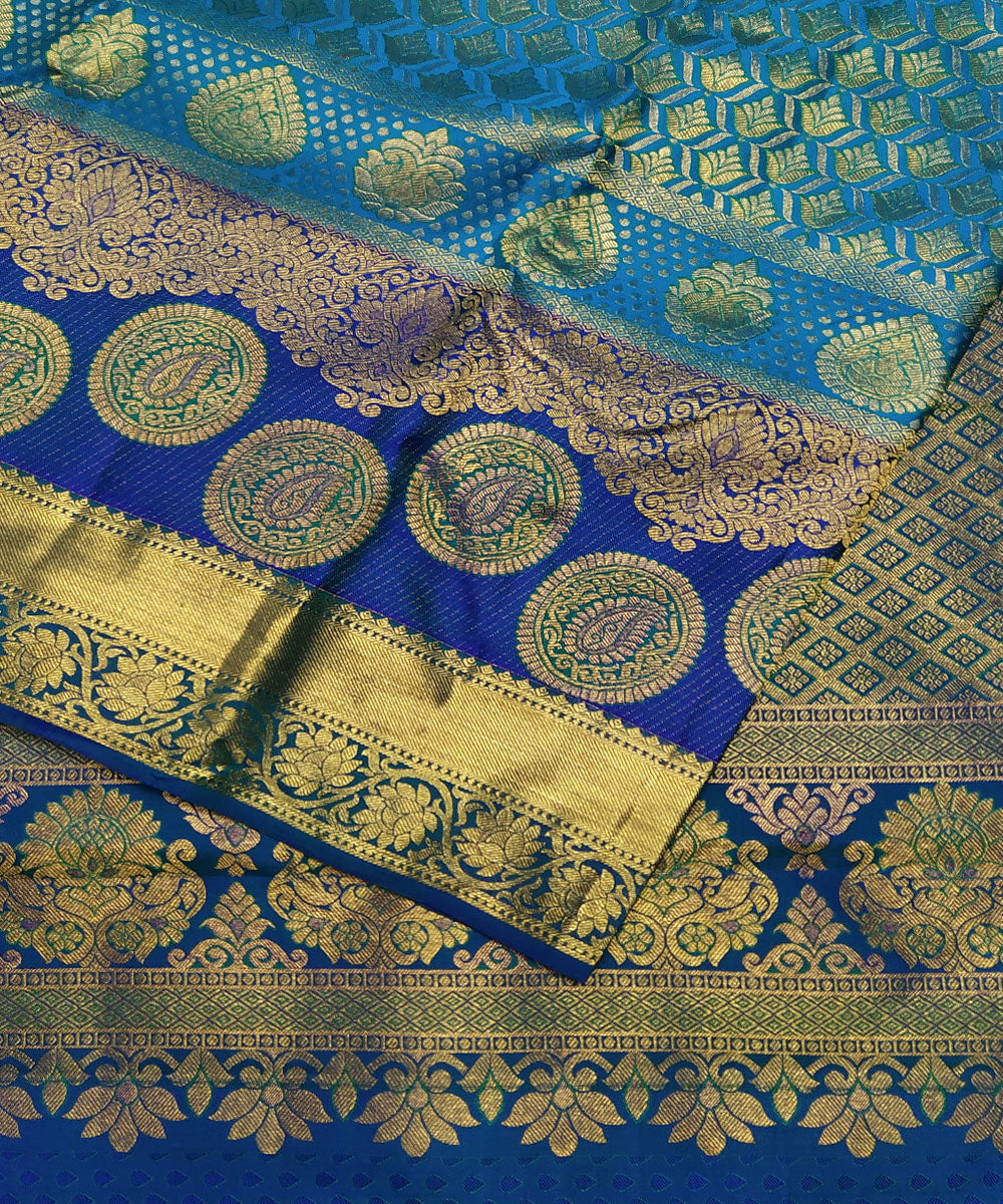 Blue and teal handloom kanjeevaram bridal silk saree