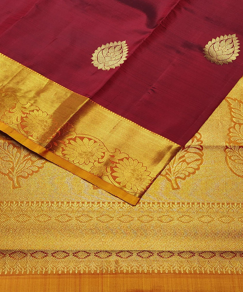Maroon and golden handloom kanchi silk saree