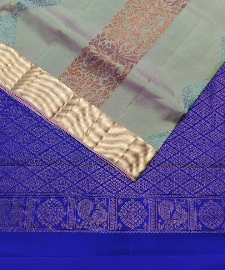 Teal green and blue handloom soft silk saree