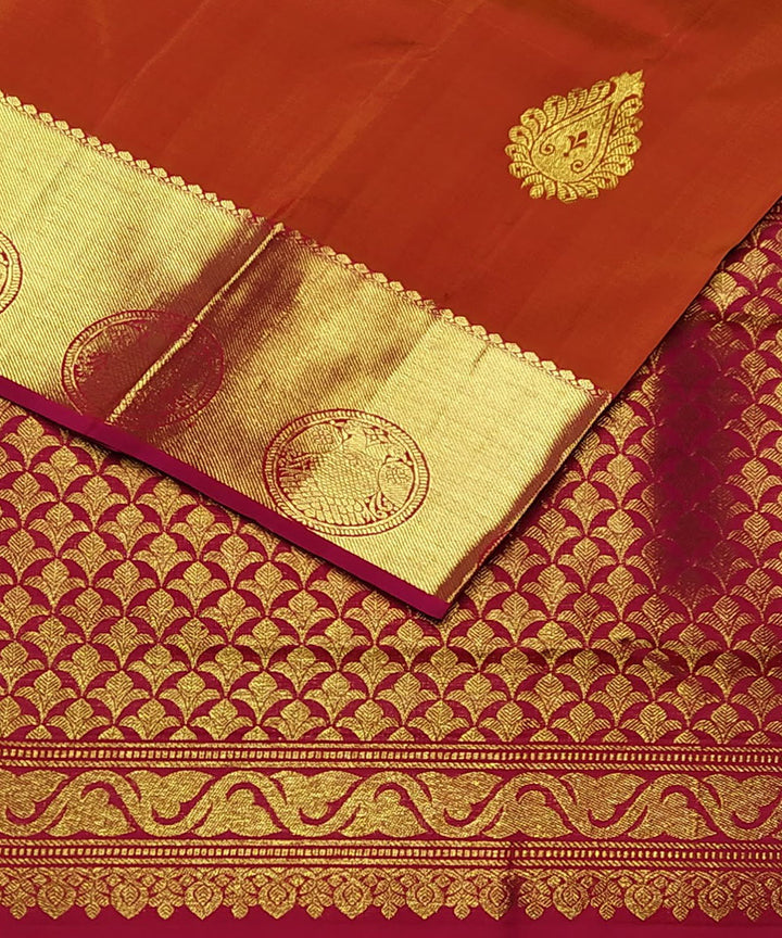 Orange handloom kanchi silk saree