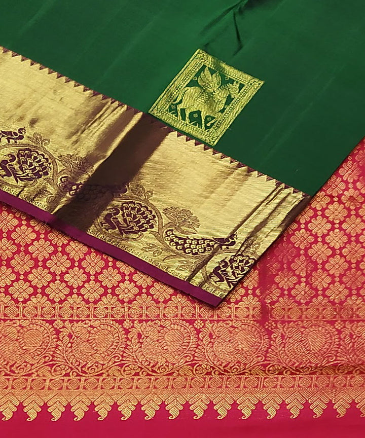 Dark green handloom kanchi silk saree