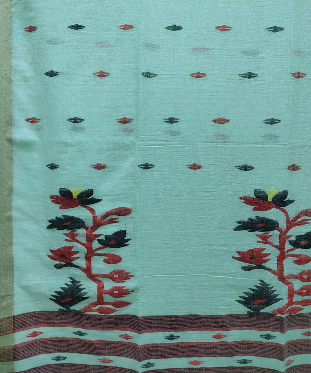 Sky blue handwoven mulmul cotton jamdani saree