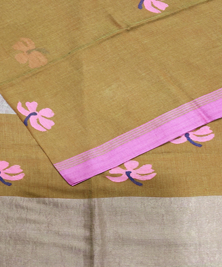 Double shade marigold handwoven mulmul cotton jamdani saree