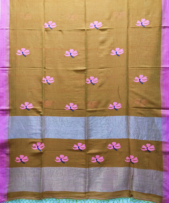 Double shade marigold handwoven mulmul cotton jamdani saree