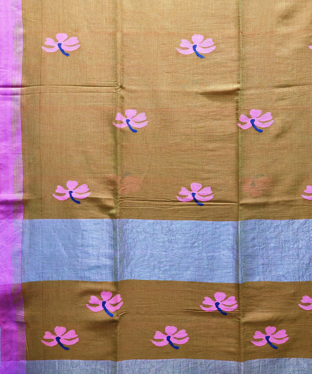 Double shade marigold handwoven mulmul cotton jamdani saree