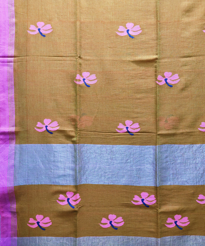 Double shade marigold handwoven mulmul cotton jamdani saree