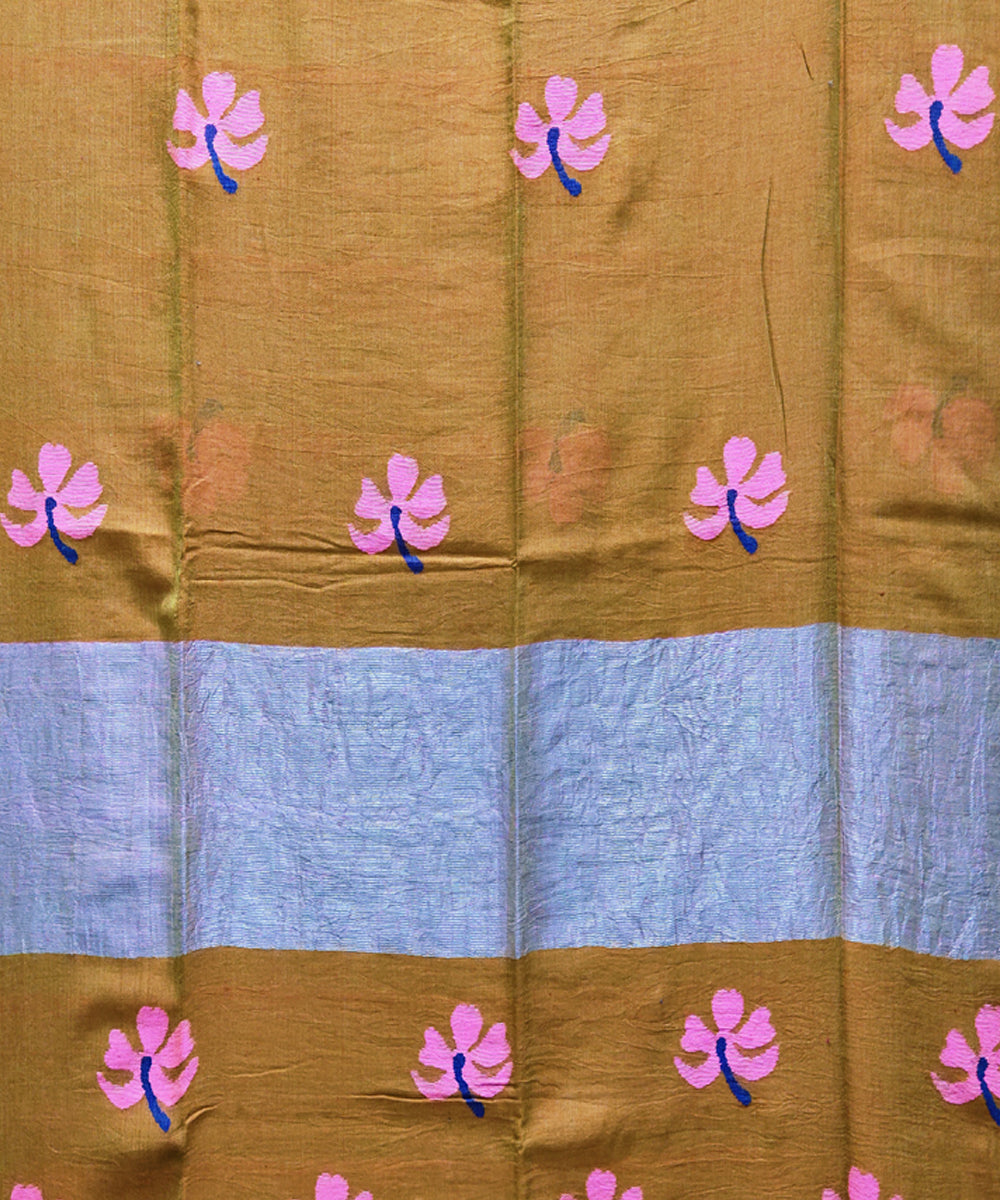Double shade marigold handwoven mulmul cotton jamdani saree