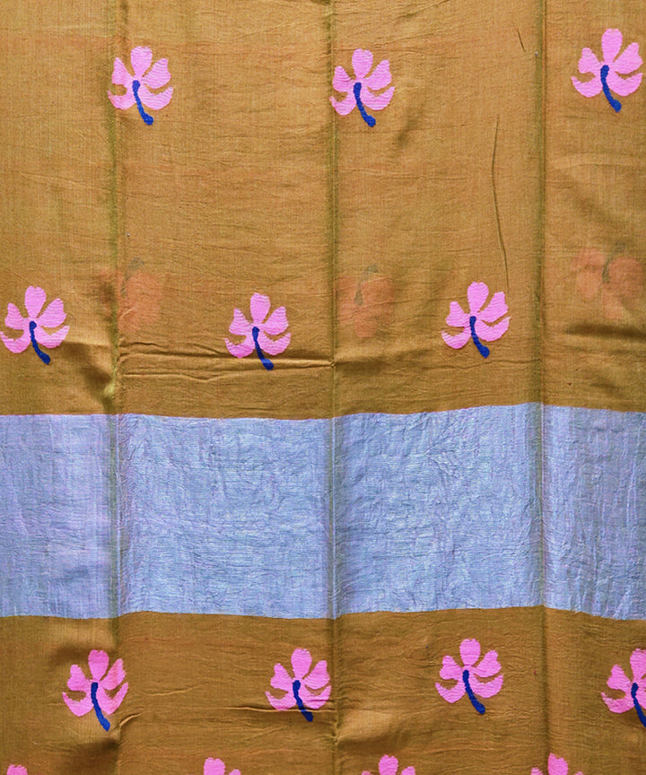 Double shade marigold handwoven mulmul cotton jamdani saree