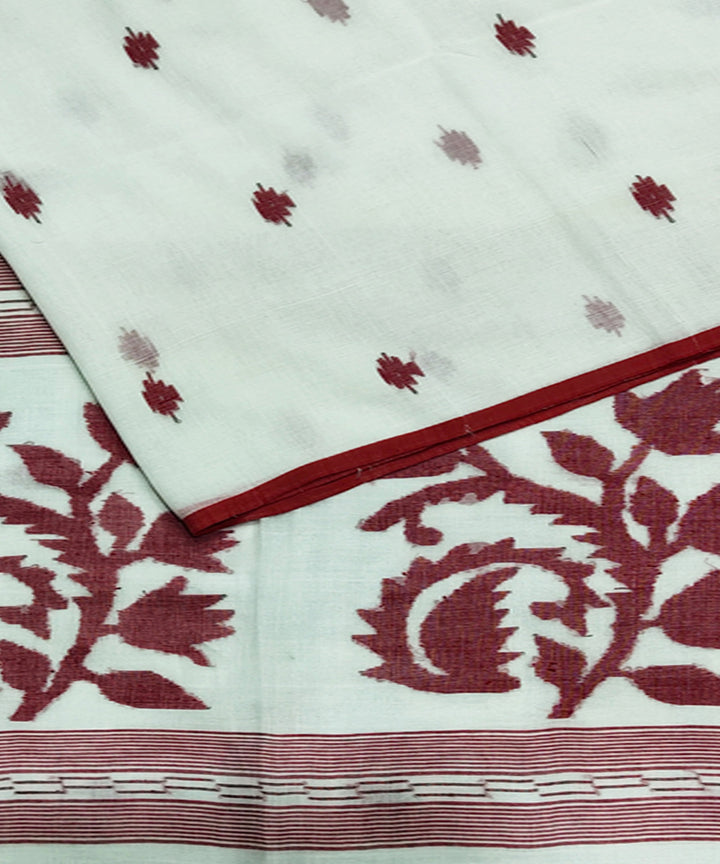 Offwhite red handwoven mulmul cotton jamdani saree