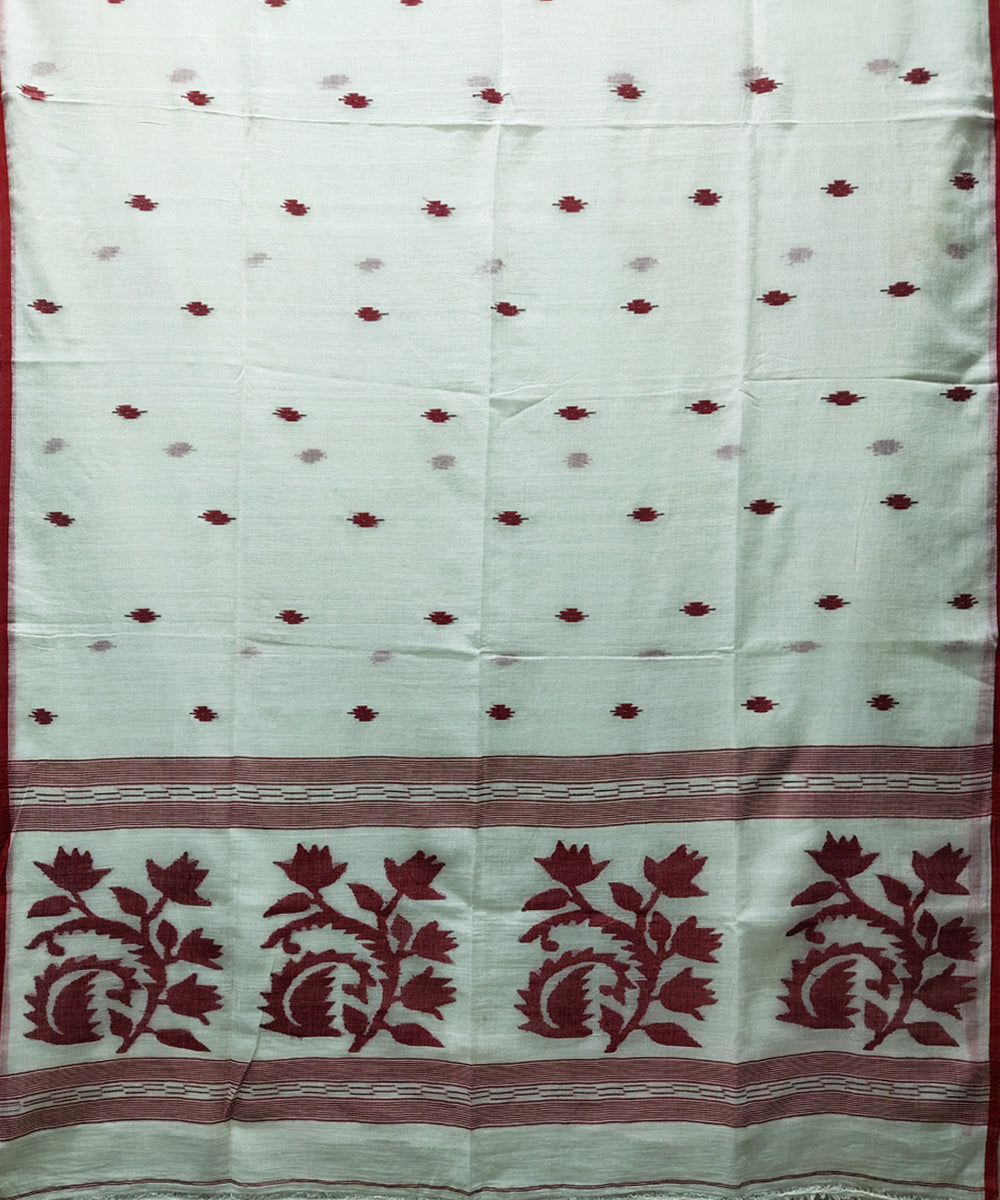Offwhite red handwoven mulmul cotton jamdani saree
