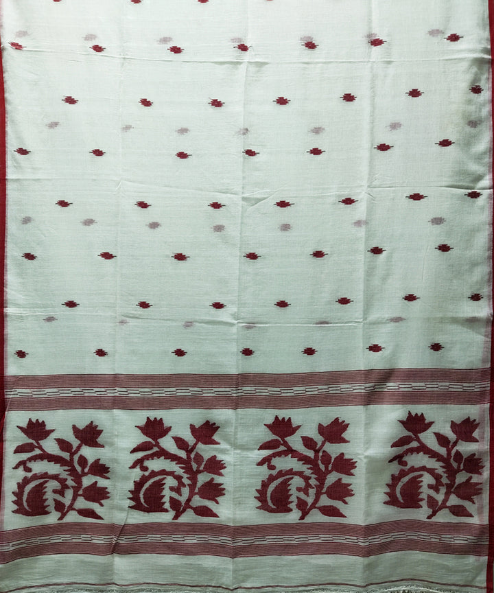 Offwhite red handwoven mulmul cotton jamdani saree