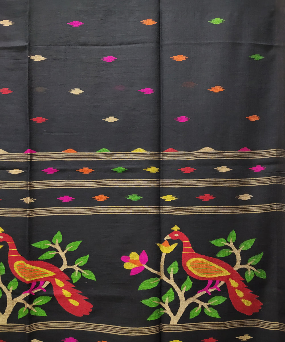 Black multicolor handwoven mulmul cotton jamdani saree