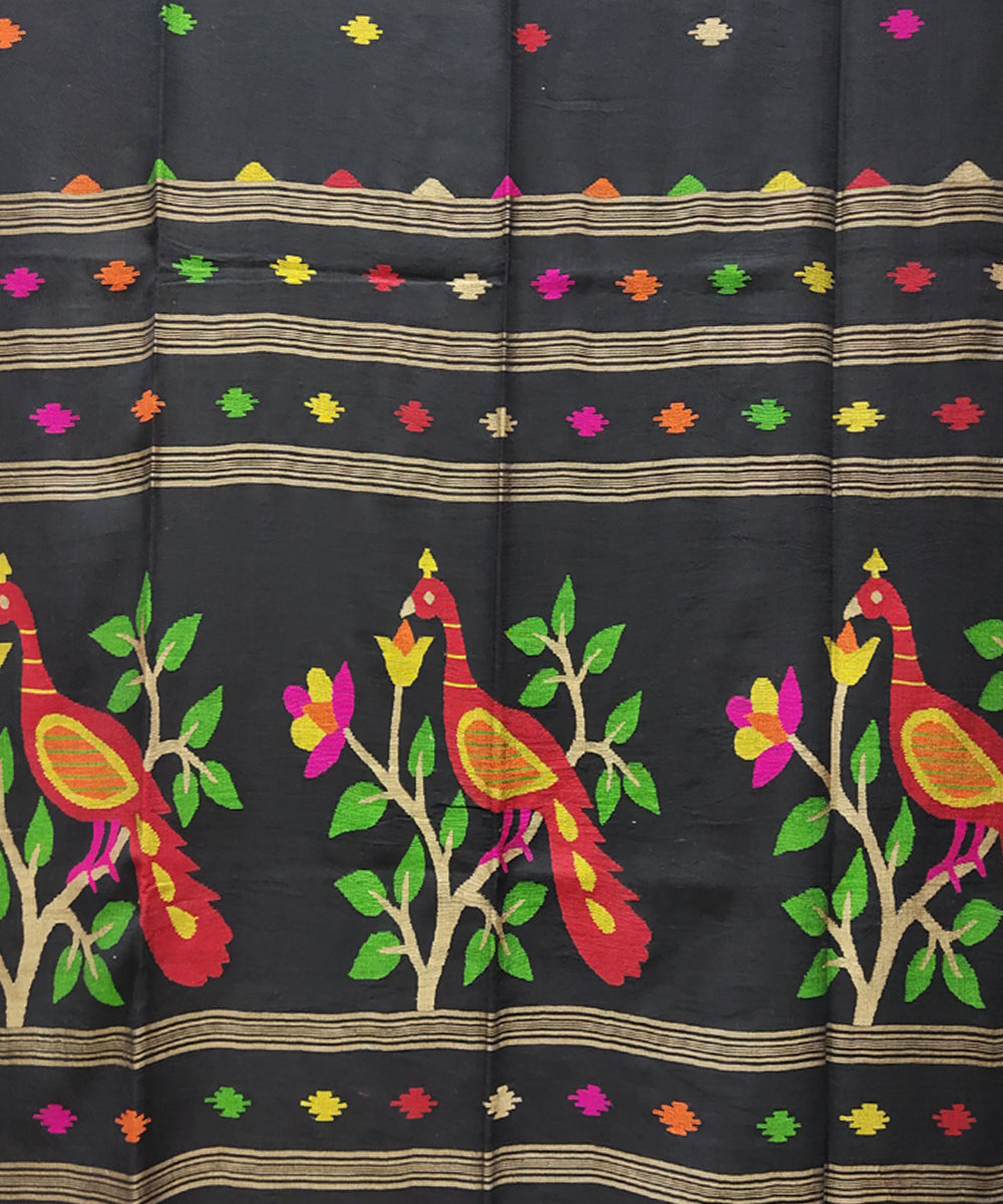 Black multicolor handwoven mulmul cotton jamdani saree