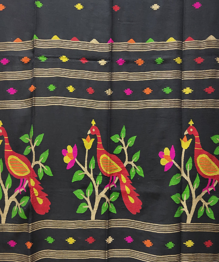 Black multicolor handwoven mulmul cotton jamdani saree