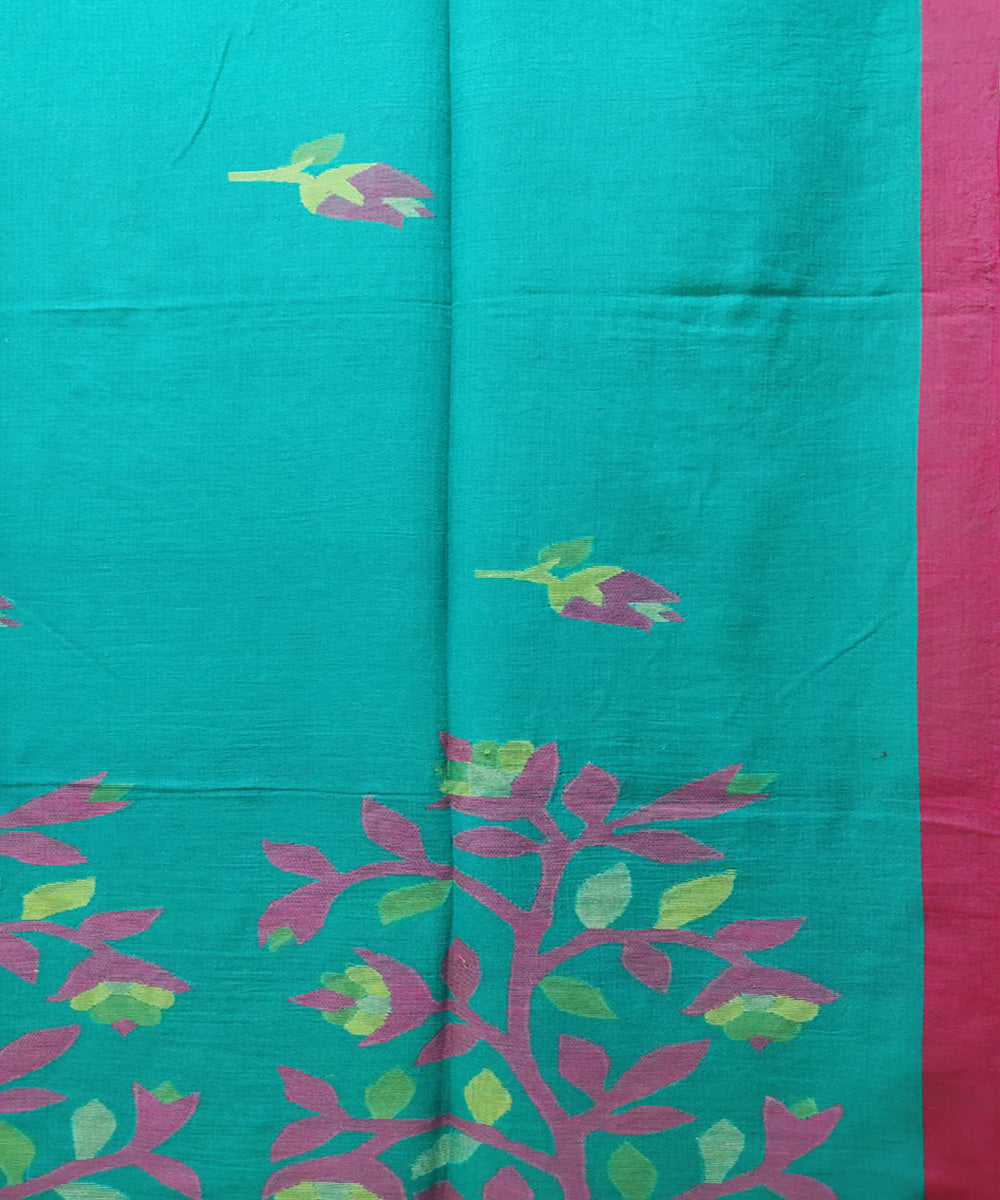 Teal pink handwoven mulmul cotton jamdani saree