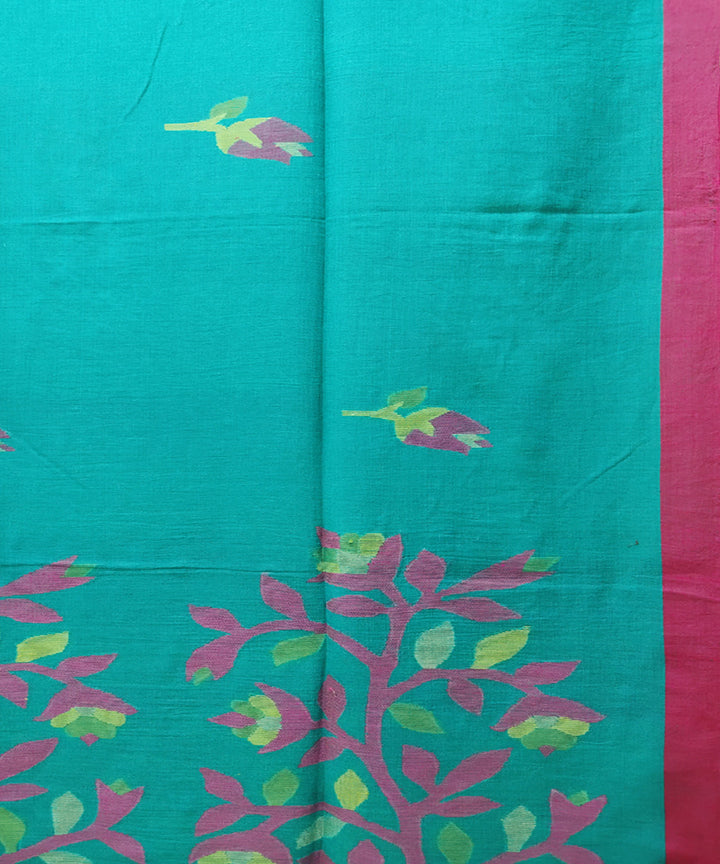 Teal pink handwoven mulmul cotton jamdani saree