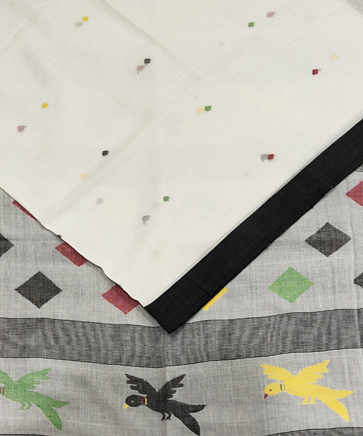 White black handwoven mulmul cotton jamdani saree