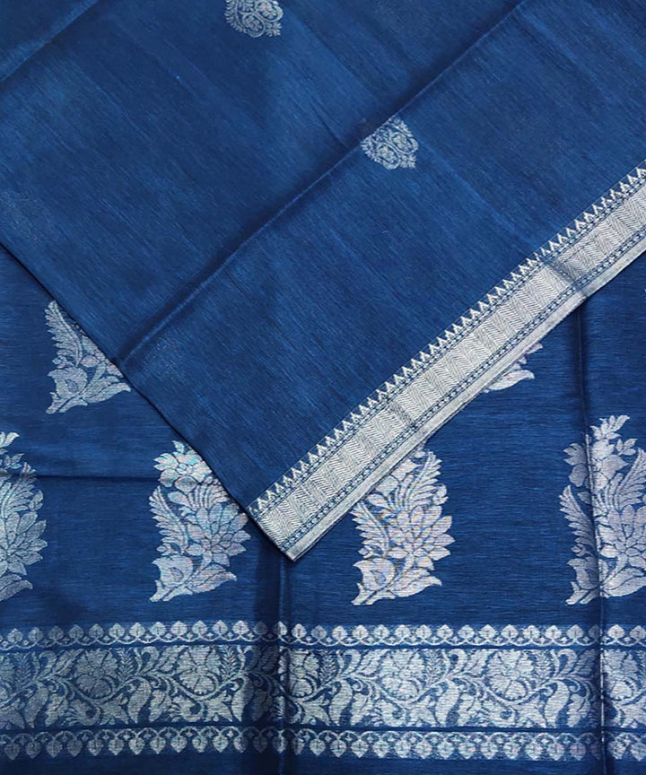 Blue handwoven jacquard cotton linen saree