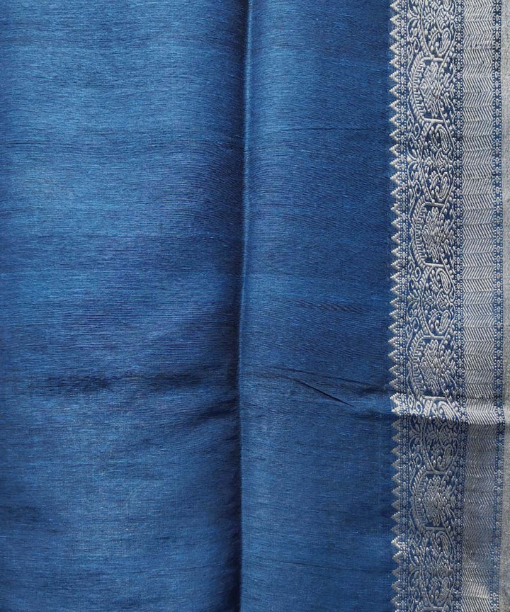 Blue handwoven jacquard cotton linen saree