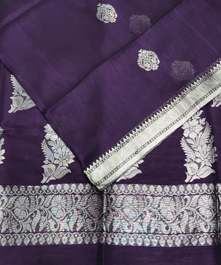 Violet handwoven jacquard cotton linen saree