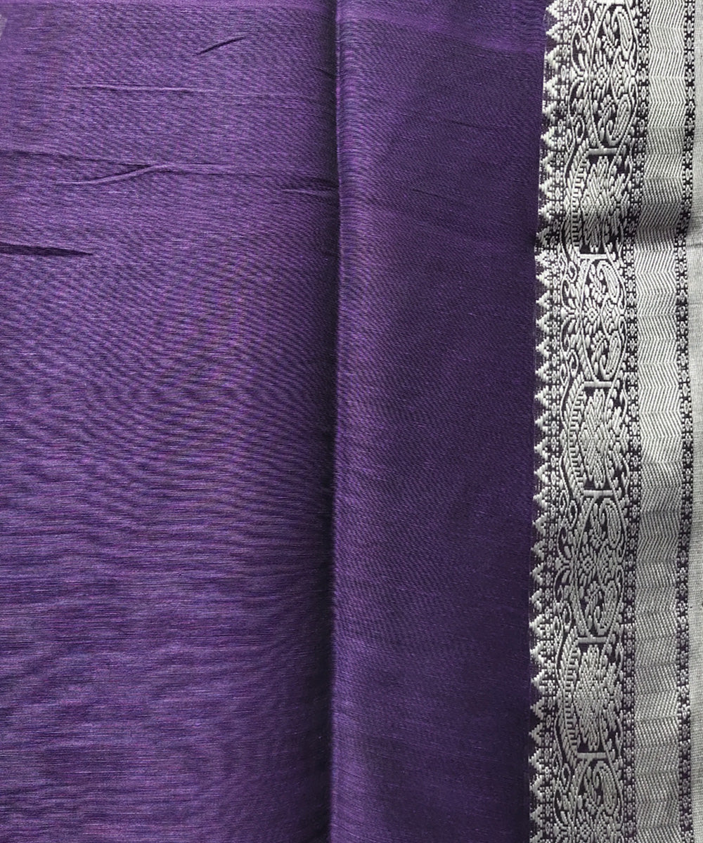 Violet handwoven jacquard cotton linen saree