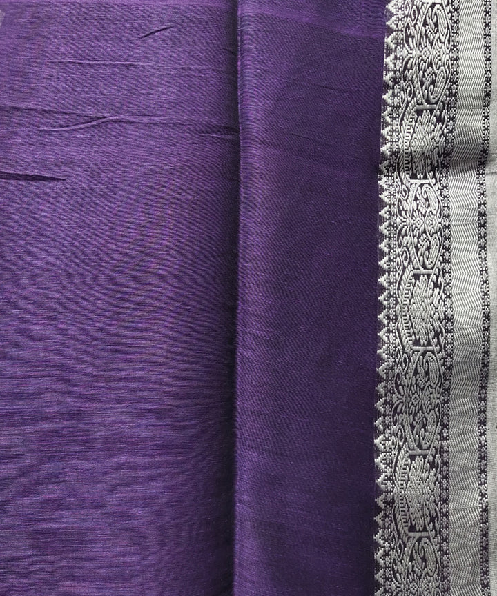 Violet handwoven jacquard cotton linen saree