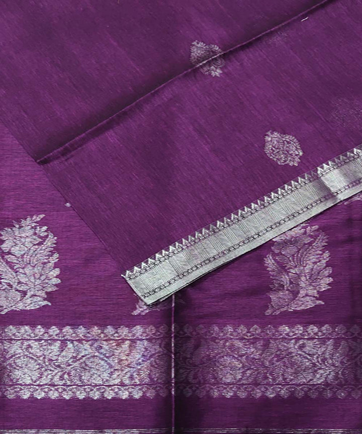 Wine purple handwoven jacquard cotton linen saree