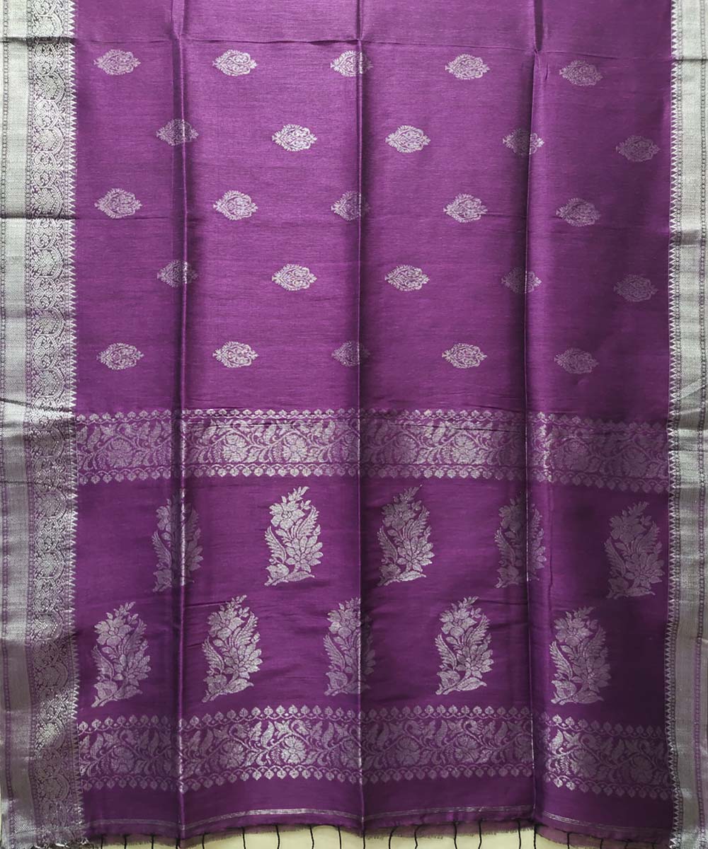 Wine purple handwoven jacquard cotton linen saree