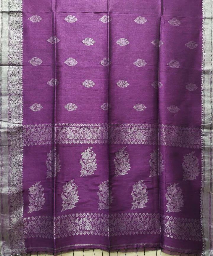 Wine purple handwoven jacquard cotton linen saree