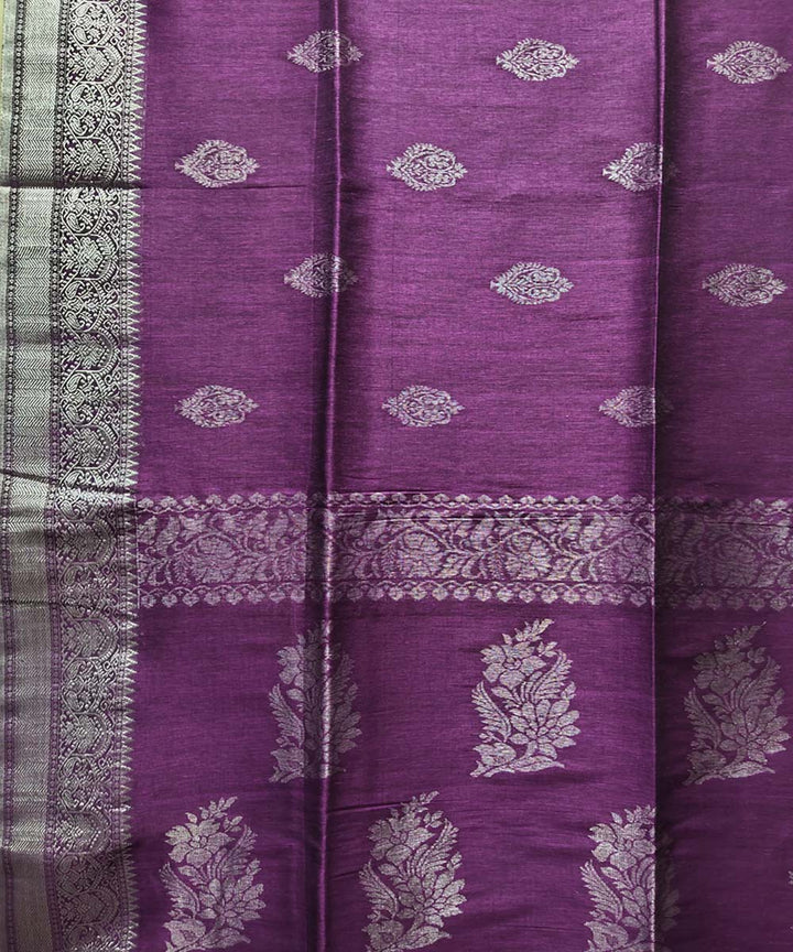 Wine purple handwoven jacquard cotton linen saree