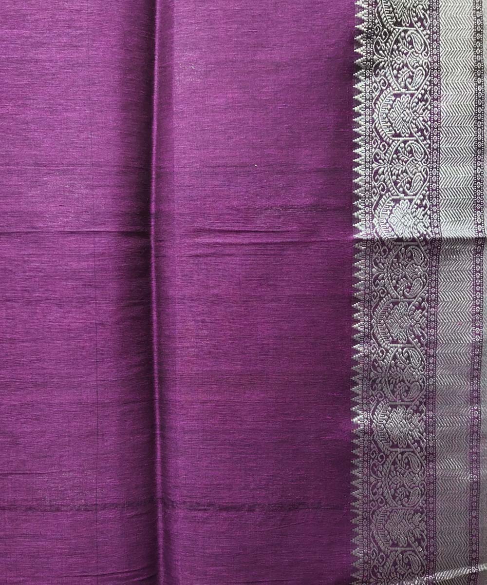 Wine purple handwoven jacquard cotton linen saree
