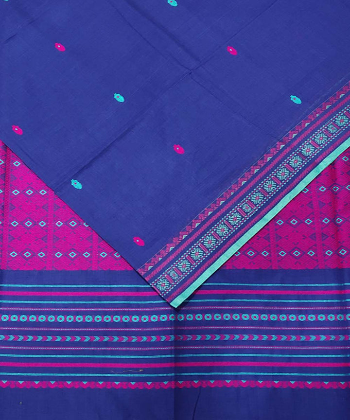 Blue pink handwoven jacquard mercerised cotton saree